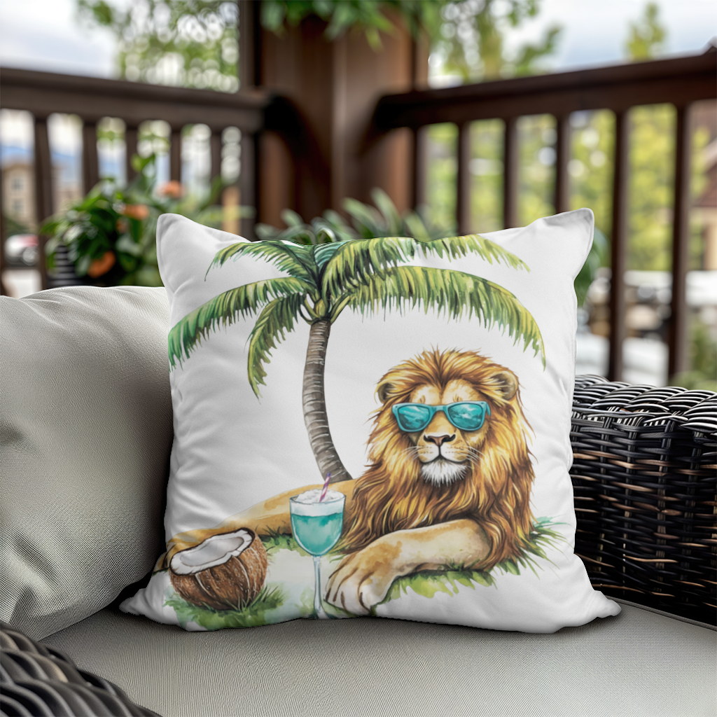Summer Vibe Lion Under Palm Tree Decorative pillow cover