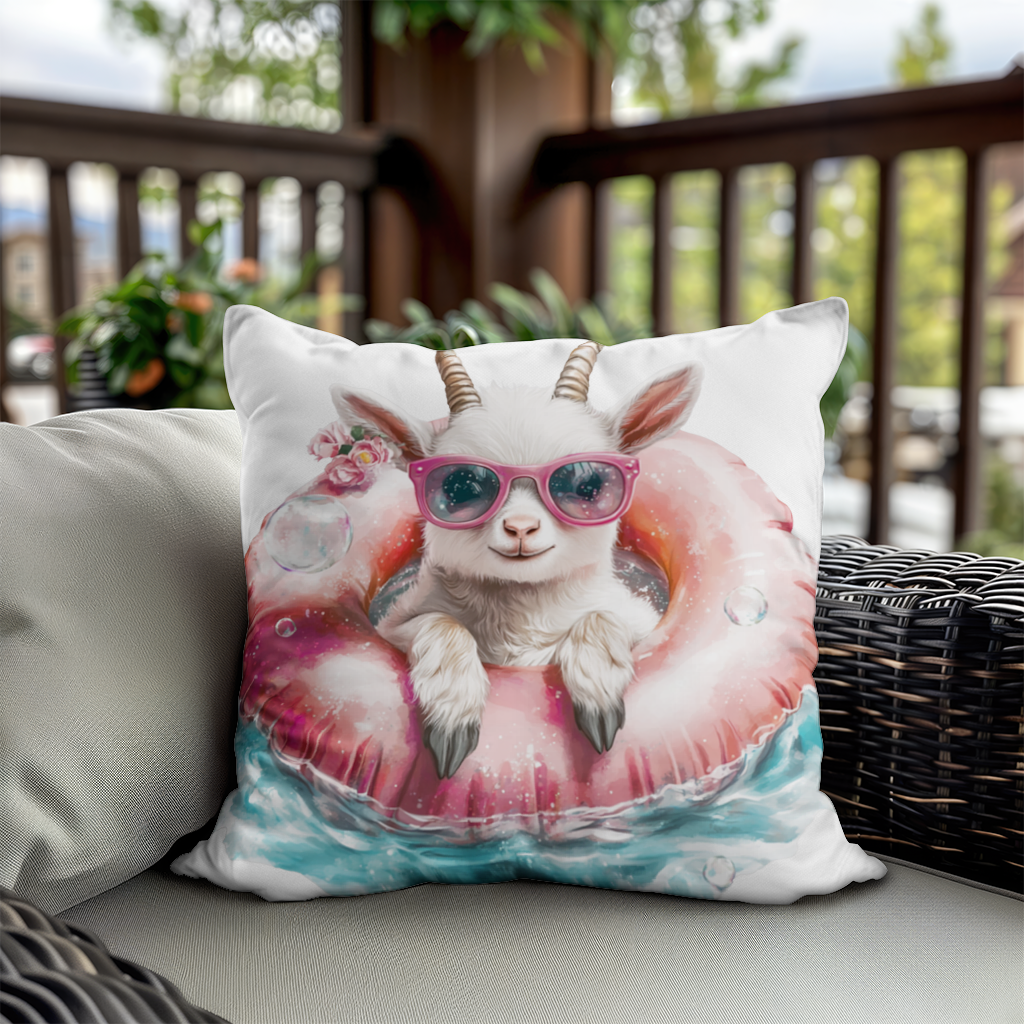 Baby Goat in Pink Pool Ring Decorative pillow cover