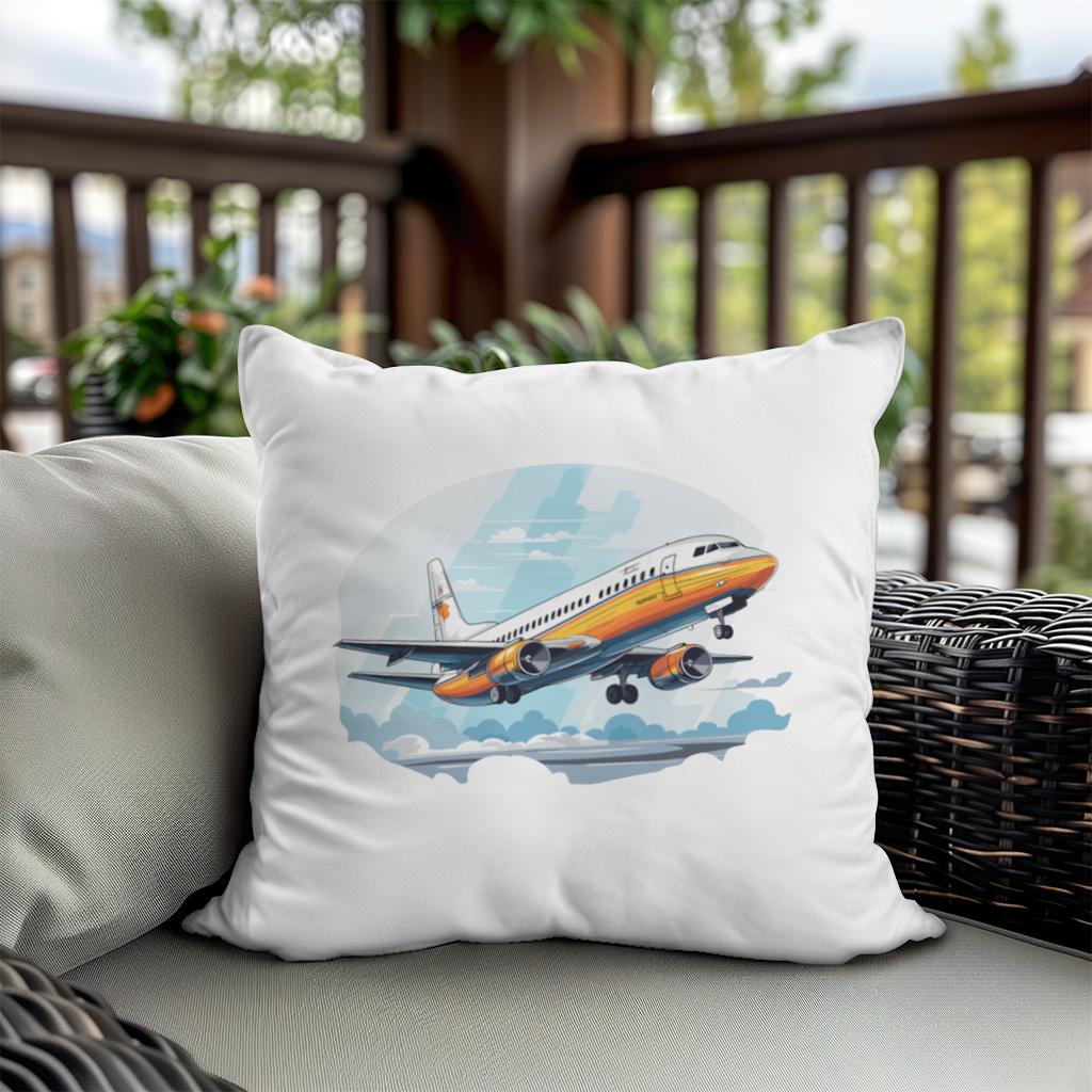 Nostaljik Turuncu Yolcu Uçağı Dekoratif Kırlent Kılıfı