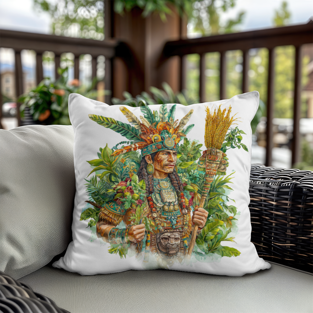 Maya Mısır Rahibi ve Tüylü Başlık Dekoratif Kırlent Kılıfı