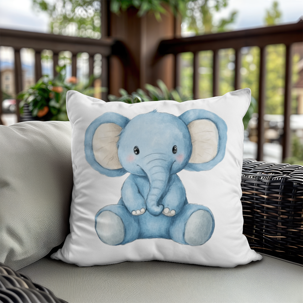 Mavi Suluboya Bebek Fil Dekoratif Kırlent Kılıfı