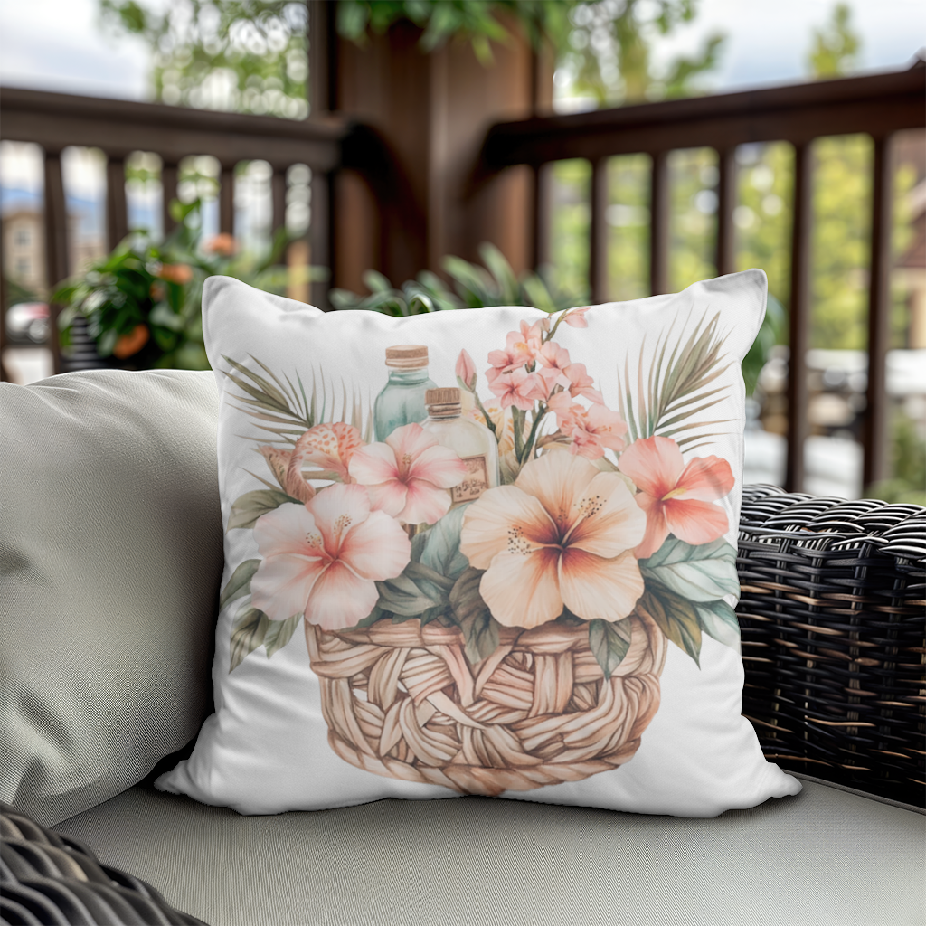 Tropical Hibiscus Flower Woven Basket Decorative pillow cover