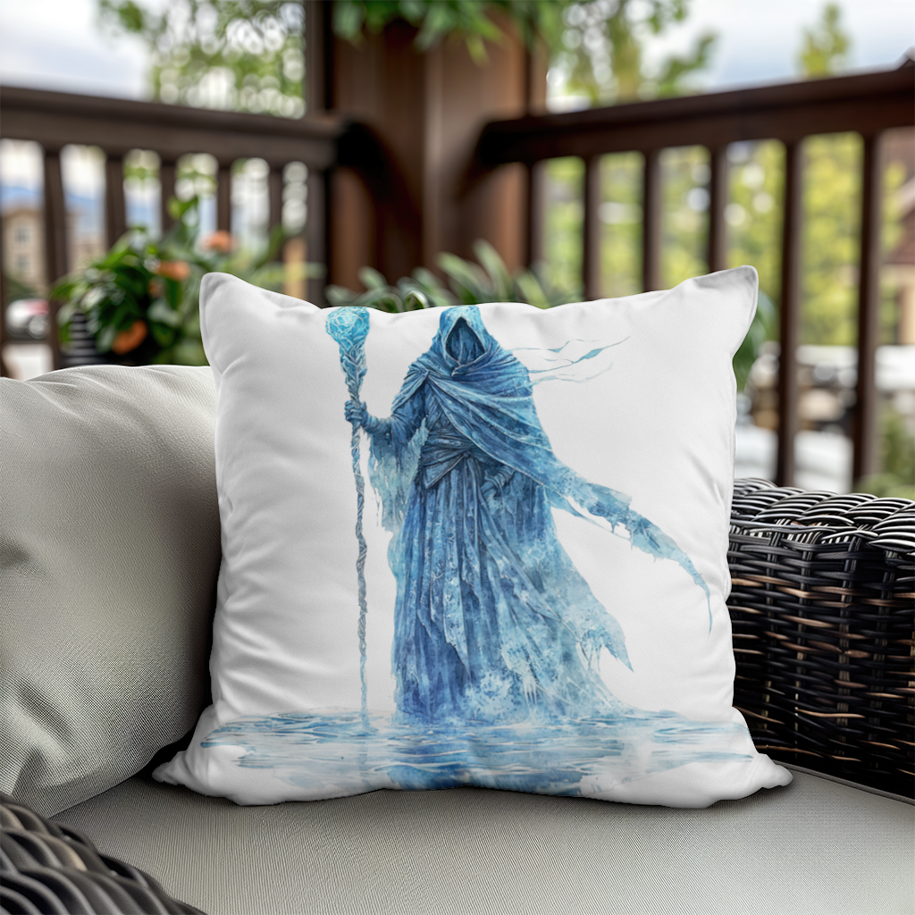 Blue Frost Mage Hooded Wizard Staff Decorative pillow cover