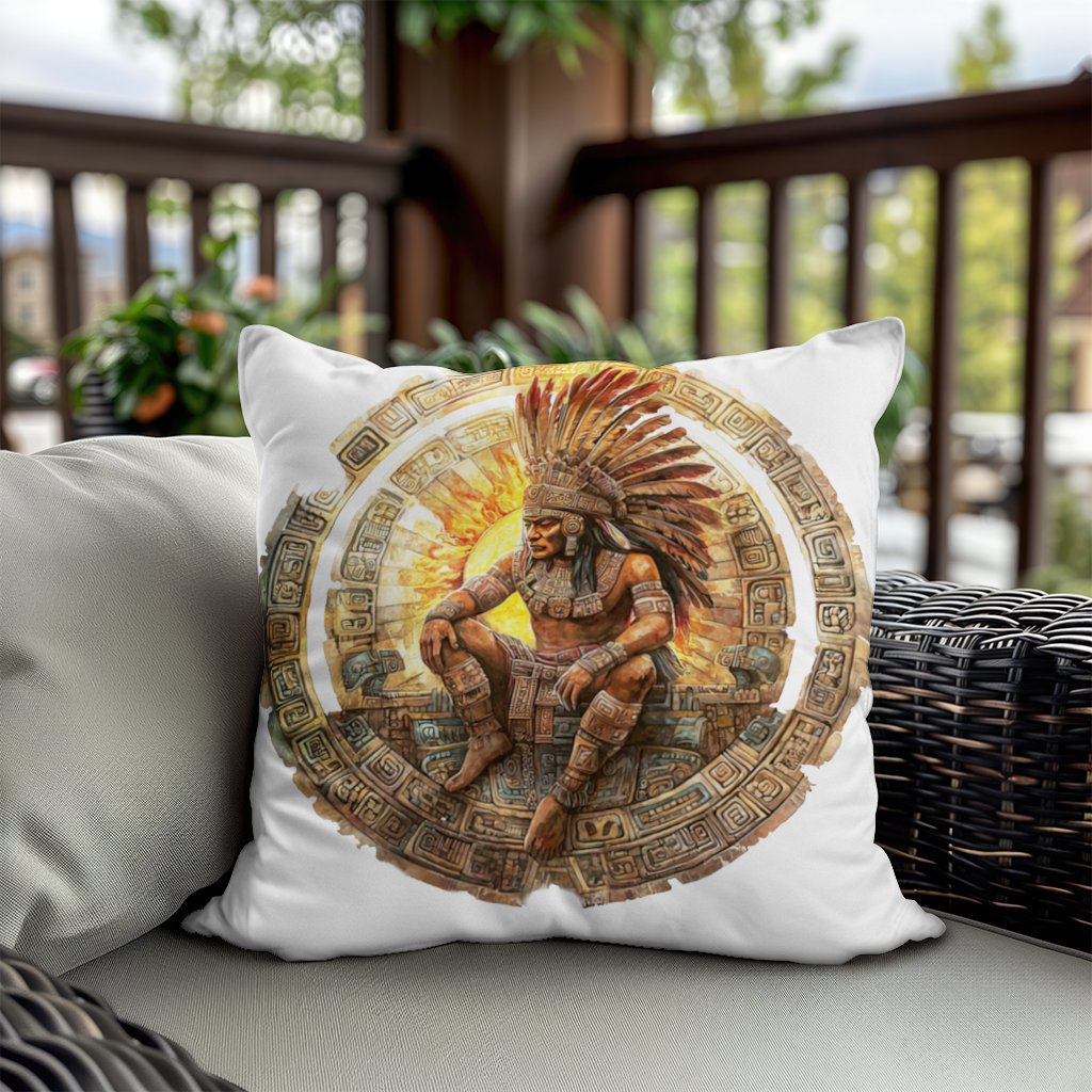 Antik Aztek Güneş Savaşçısı Dekoratif Kırlent Kılıfı