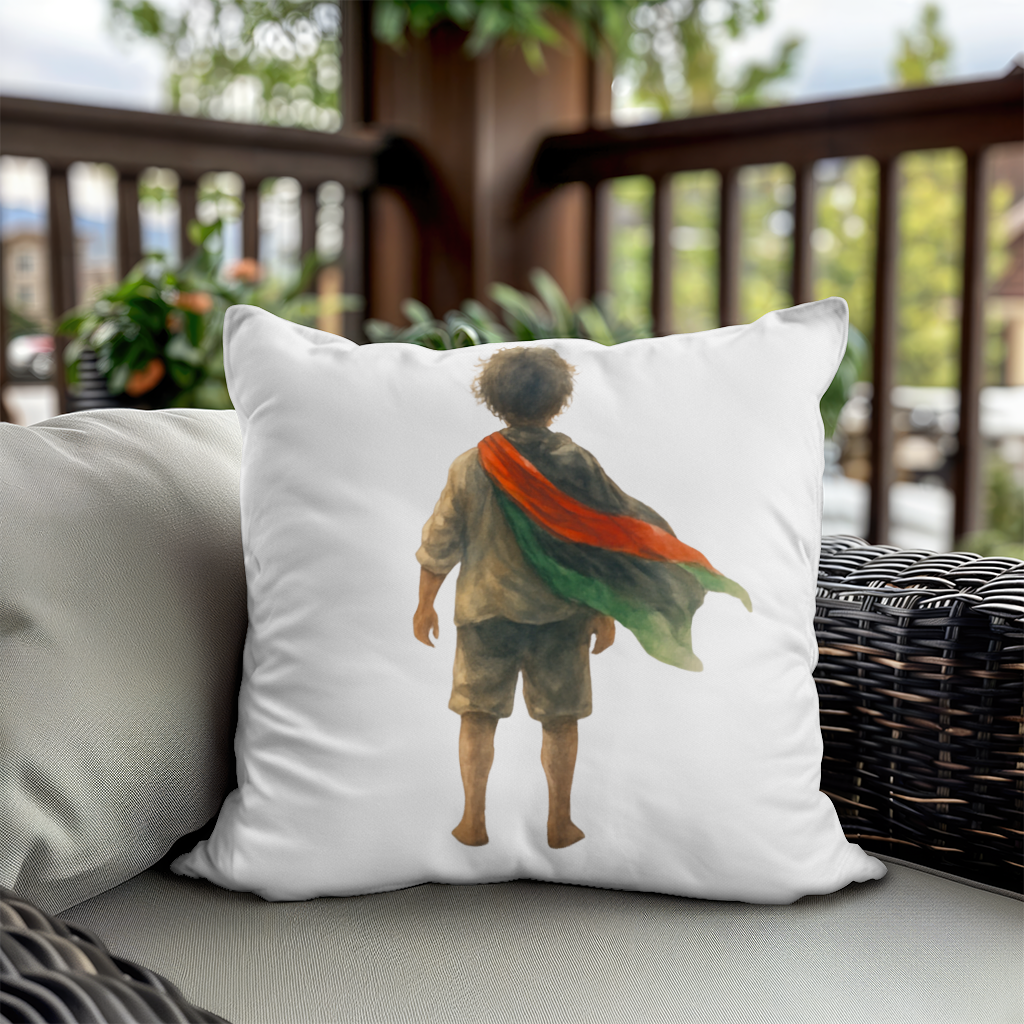 Dünyaya Arkasını Dönmüş Filistinli Çocuk Dekoratif Kırlent Kılıfı