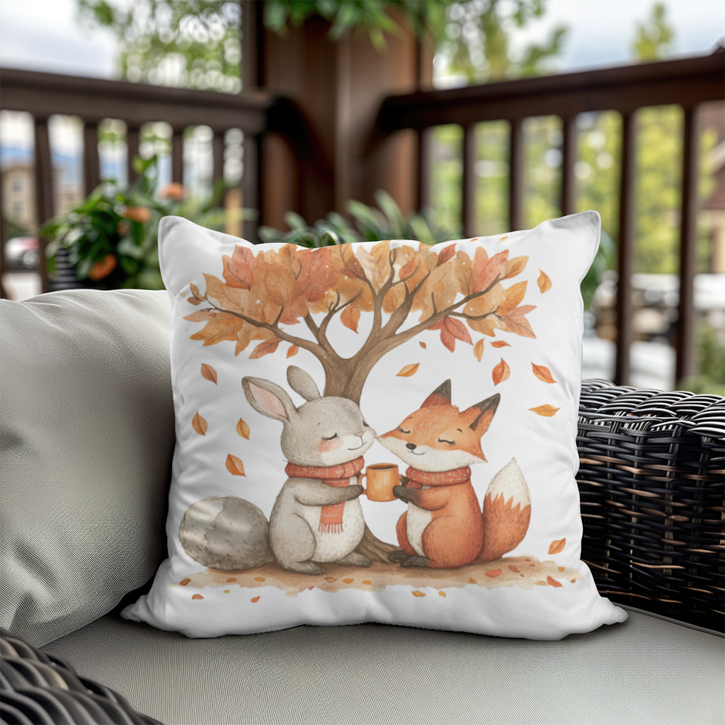 Sıcacık Sonbahar Tavşanı ve Tilkisi Dekoratif Kırlent Kılıfı