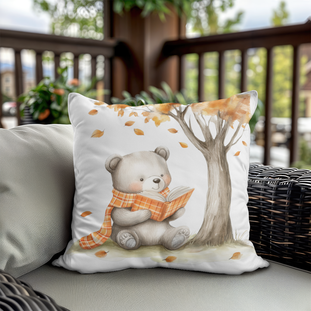 Reading Bear with Orange Scarf Decorative pillow cover