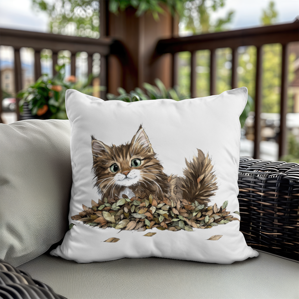 Cute Fluffy Kitten in Autumn Leaves 