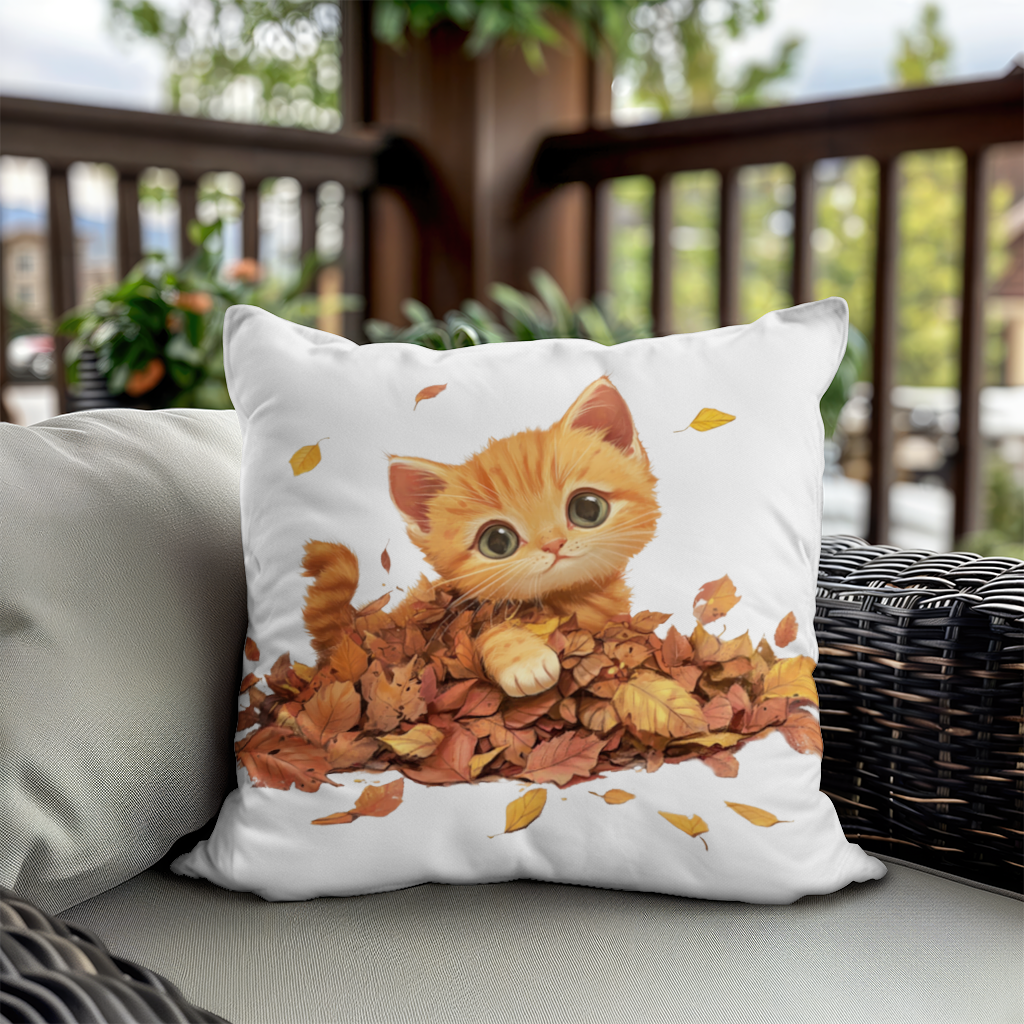 Ginger Kitten in Autumn Leaves Decorative pillow cover