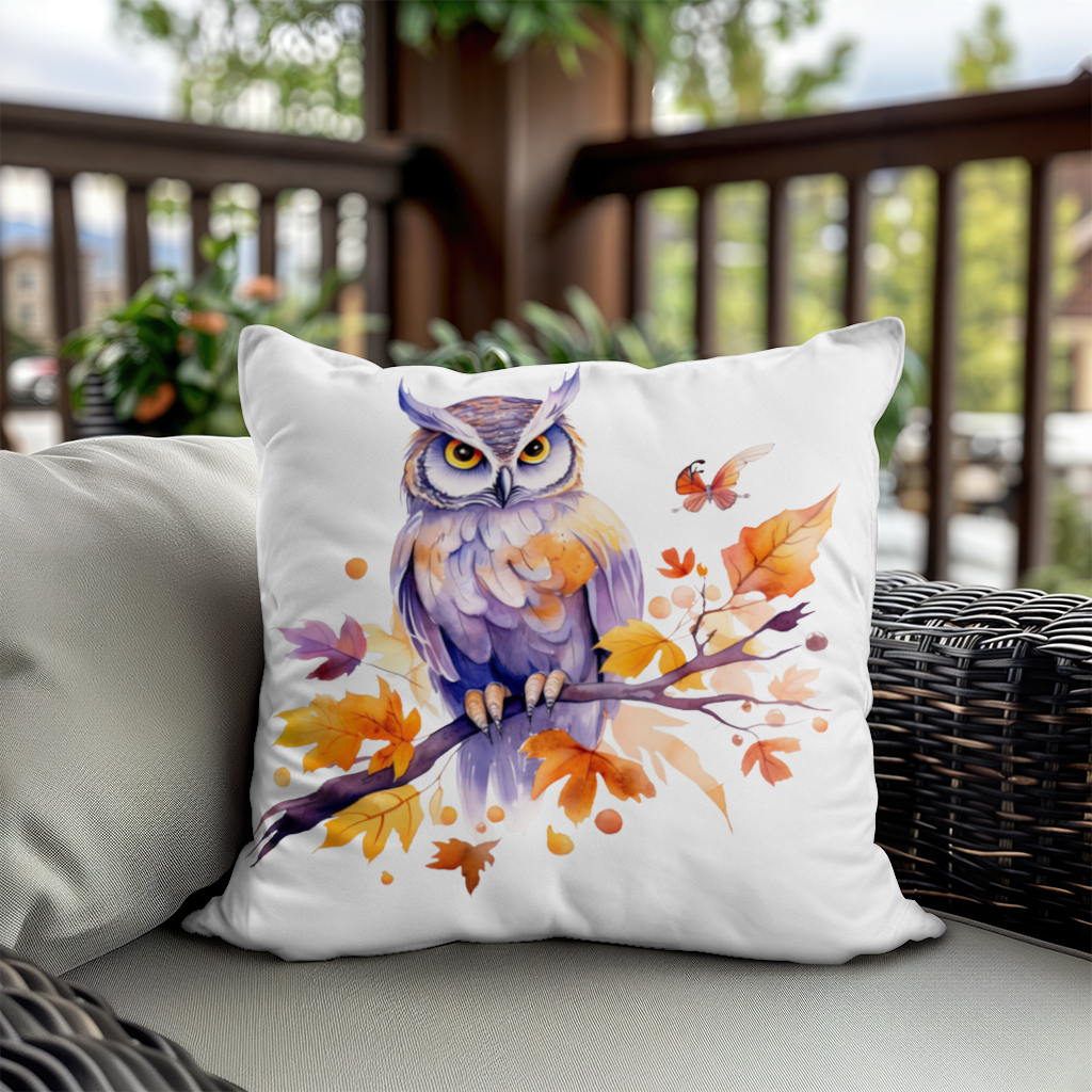 Whimsical Autumn Owl and Butterfly Decorative pillow cover