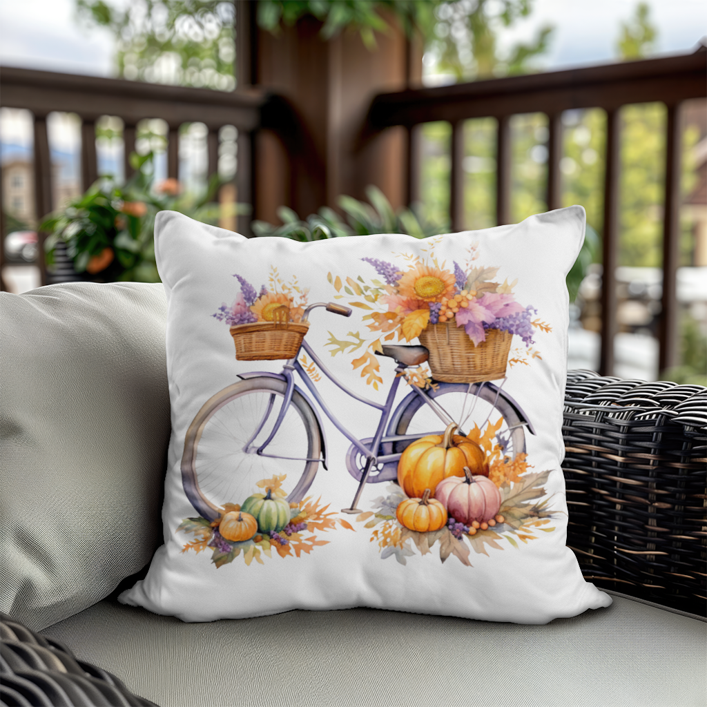 Lavender Autumn Bicycle with Pumpkins Decorative pillow cover