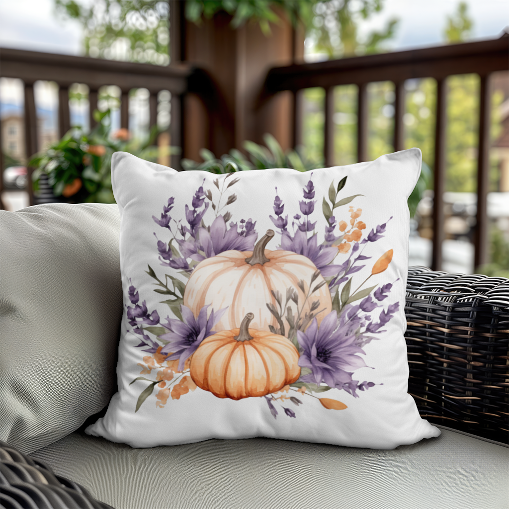 Lavender and Pumpkin Autumn Bouquet Decorative pillow cover