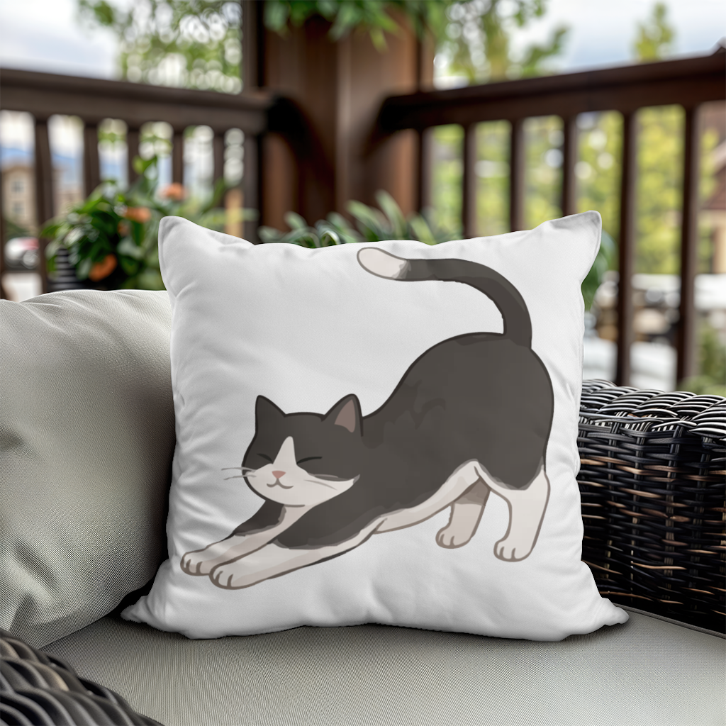 Stretching Tuxedo Cat Decorative pillow cover
