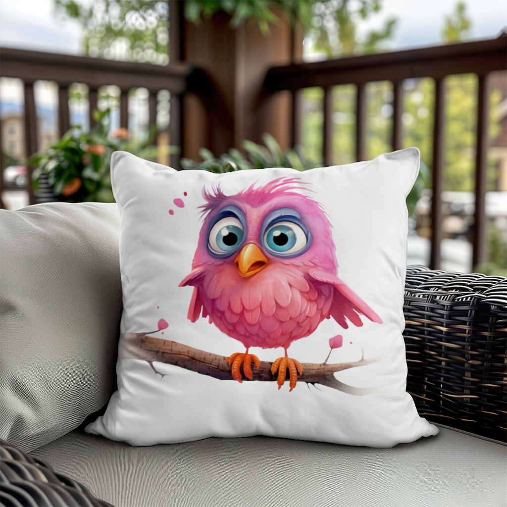 Cute Pink Bird with Large Blue Eyes 