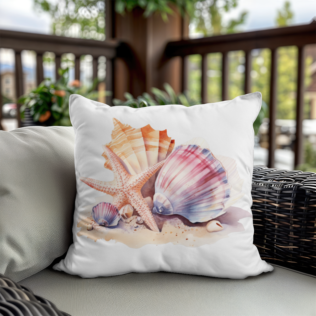 Watercolor Coastal Seashells Decorative pillow cover