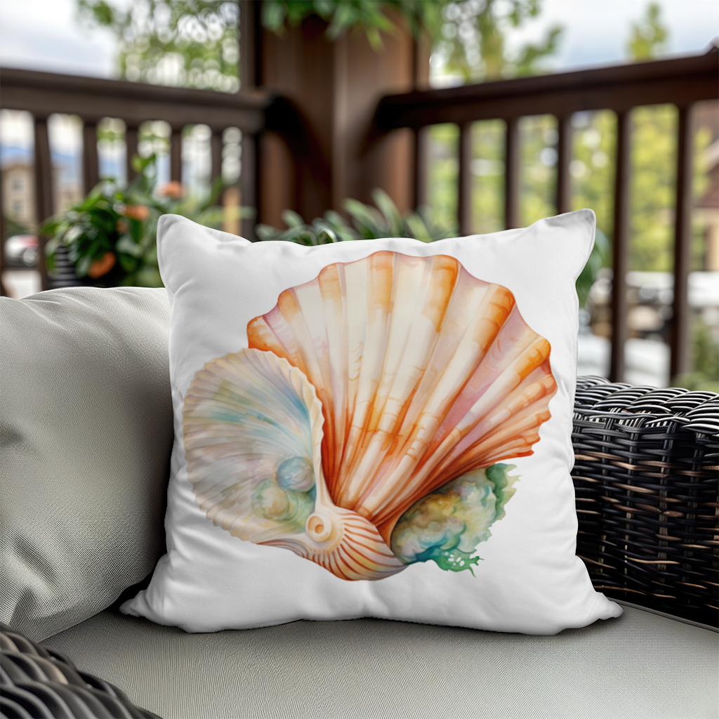 Iridescent Pearls in Orange Scallop Seashell Decorative pillow cover