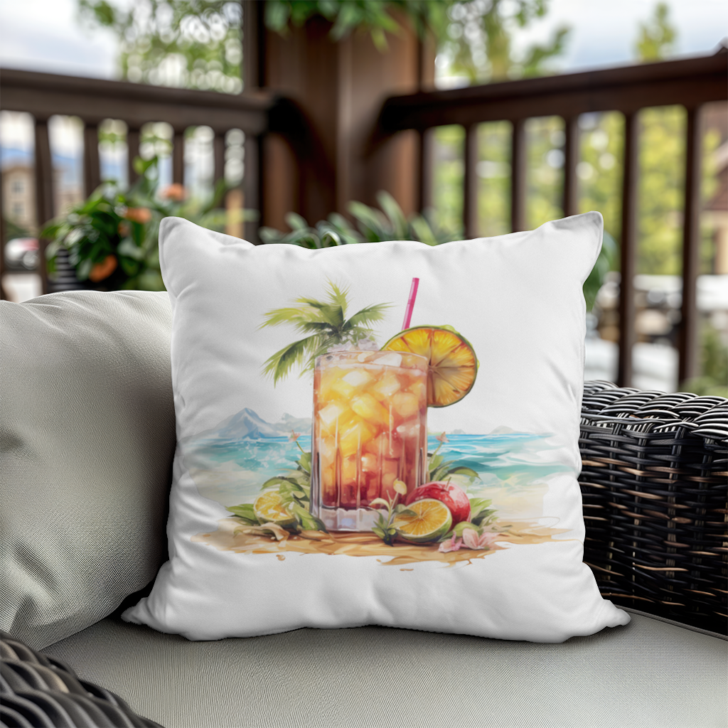 Tropical Island Beach Cocktail with Fruit Decorative pillow cover