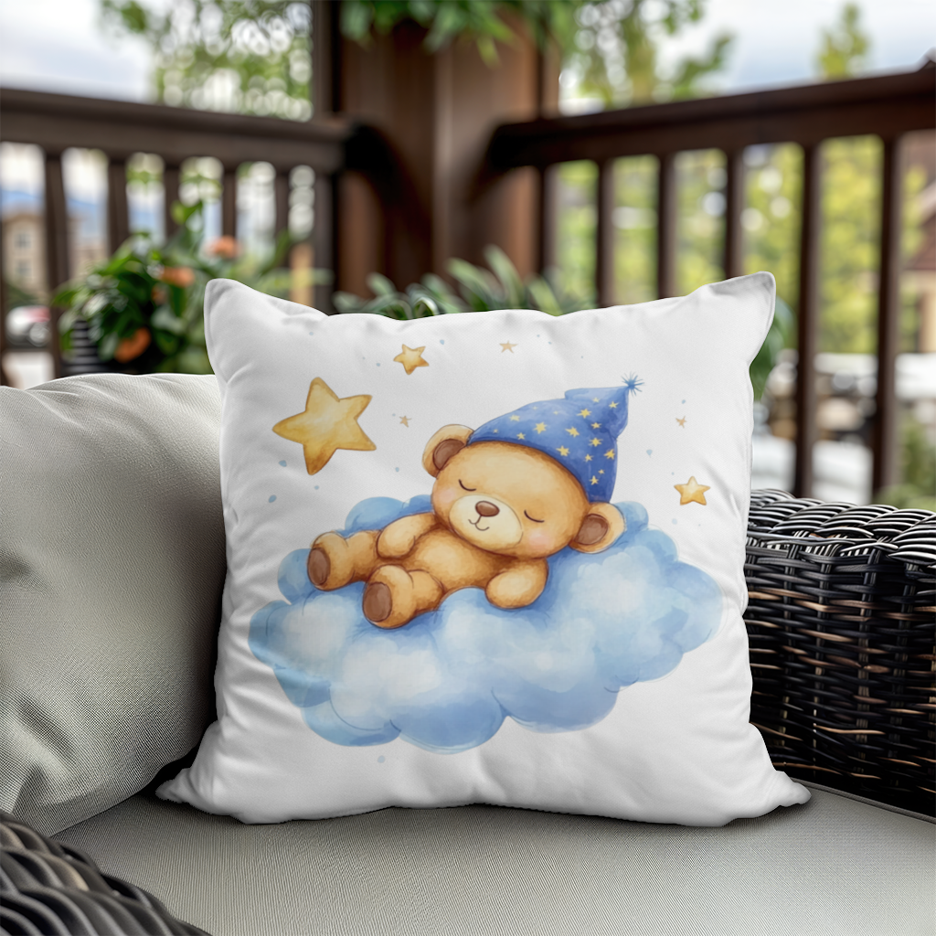 Sleeping Teddy Bear on a Cloud Decorative pillow cover