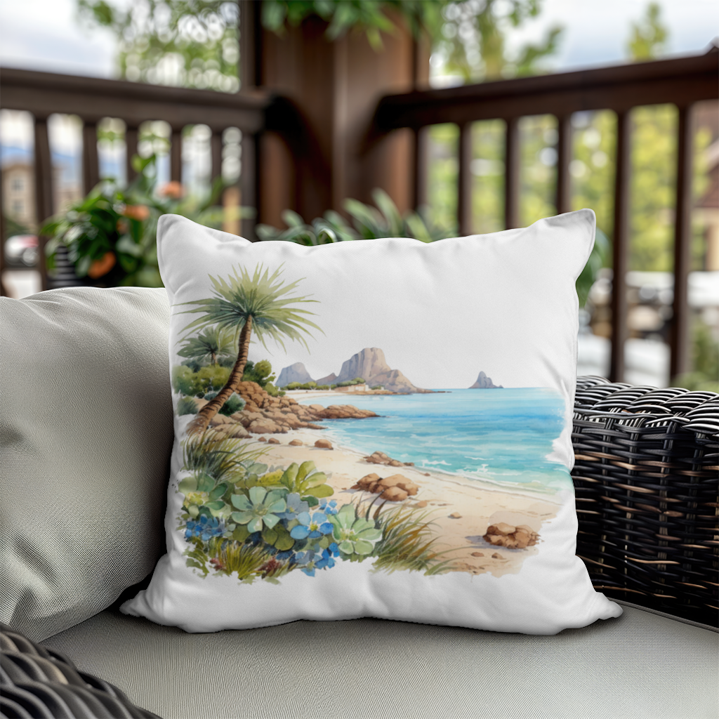 Tropical Palm Tree and Turquoise Sea Decorative pillow cover