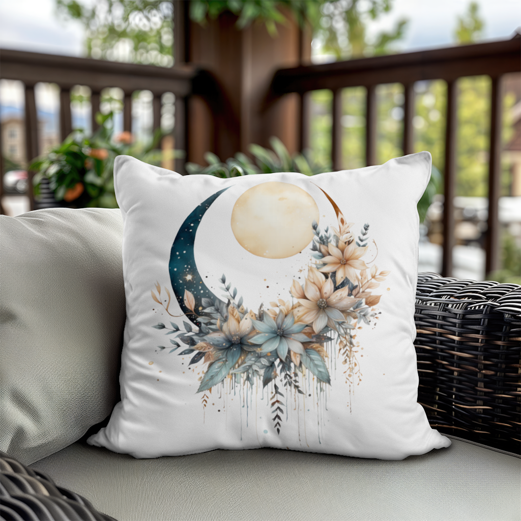 Celestial Boho Moon Floral Decorative pillow cover
