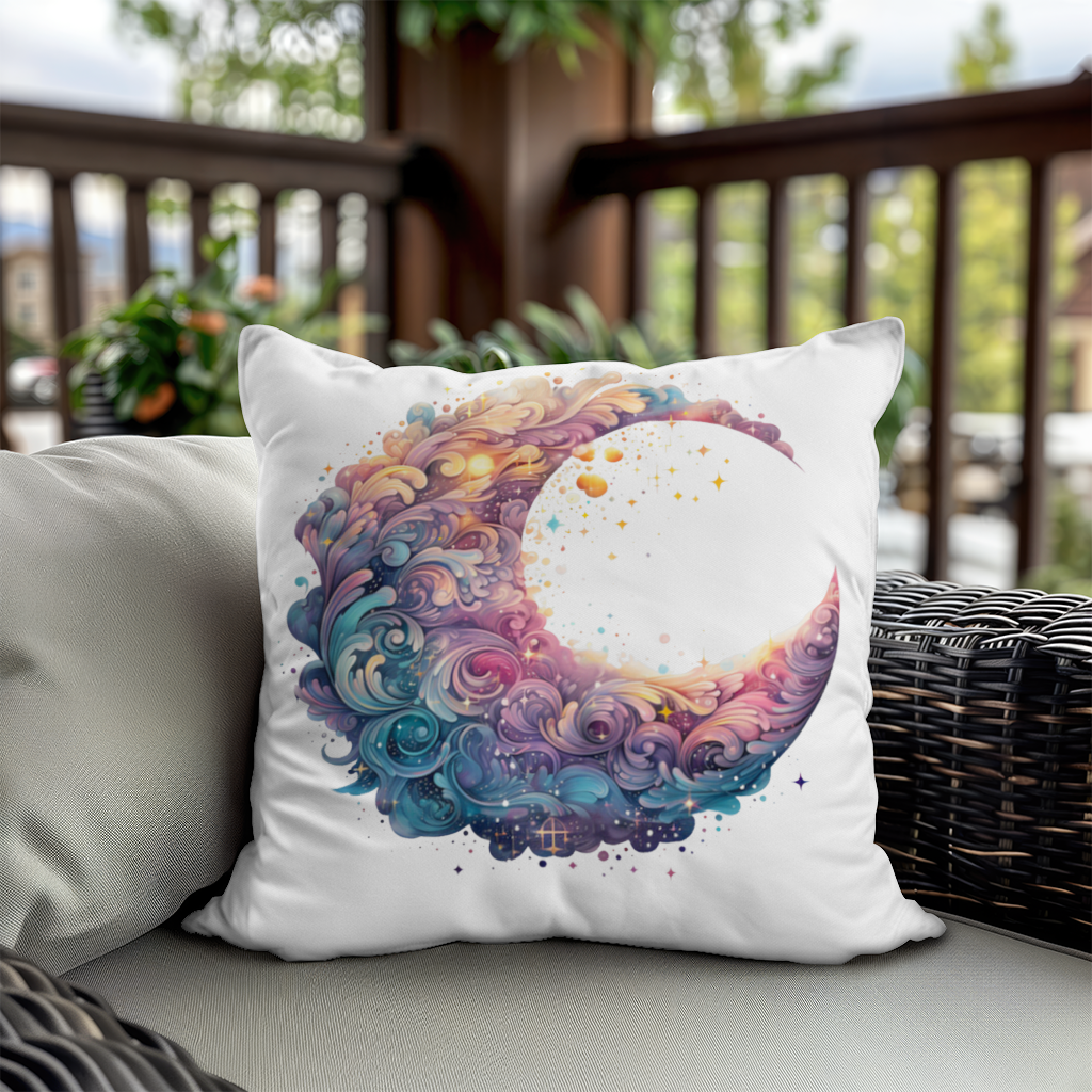 Colorful Swirled Celestial Moon Decorative pillow cover