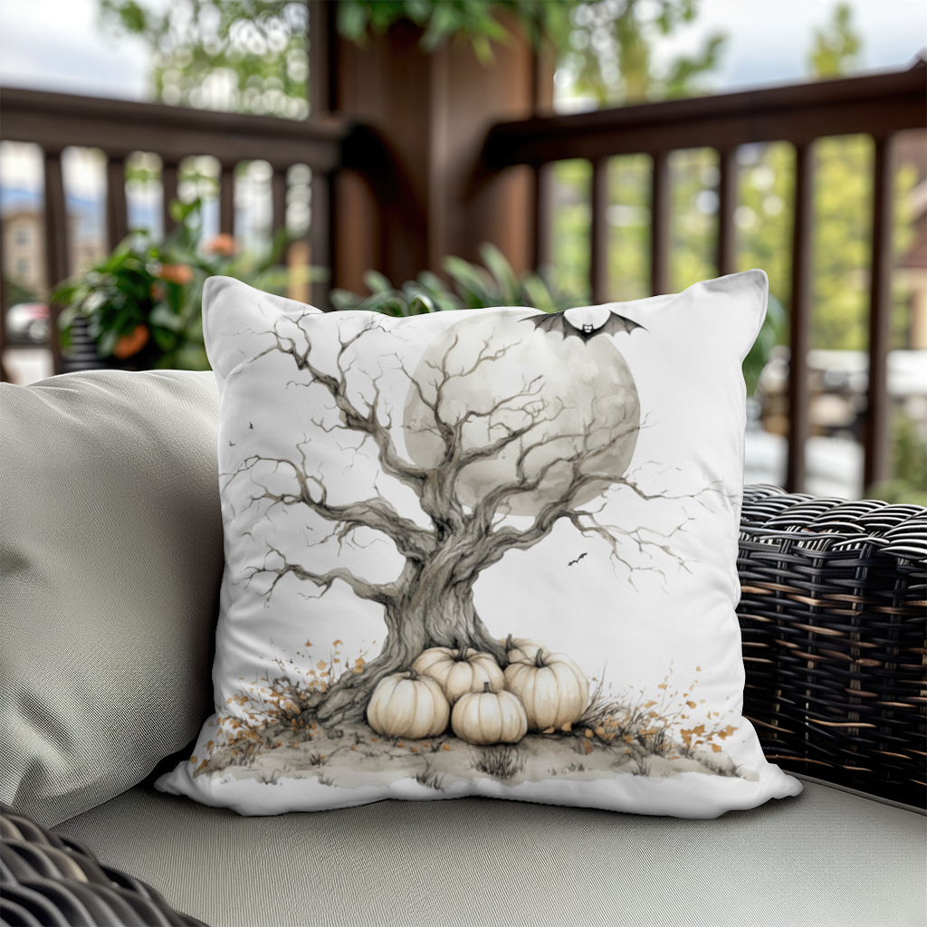Spooky Tree with White Pumpkins Moon Decorative pillow cover