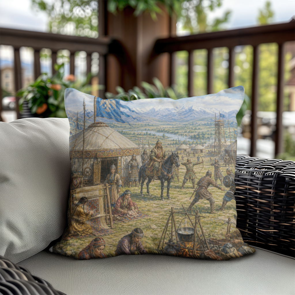 Ancient Steppe Heritage Historic Turkish Camp Scene Art Decorative pillow cover