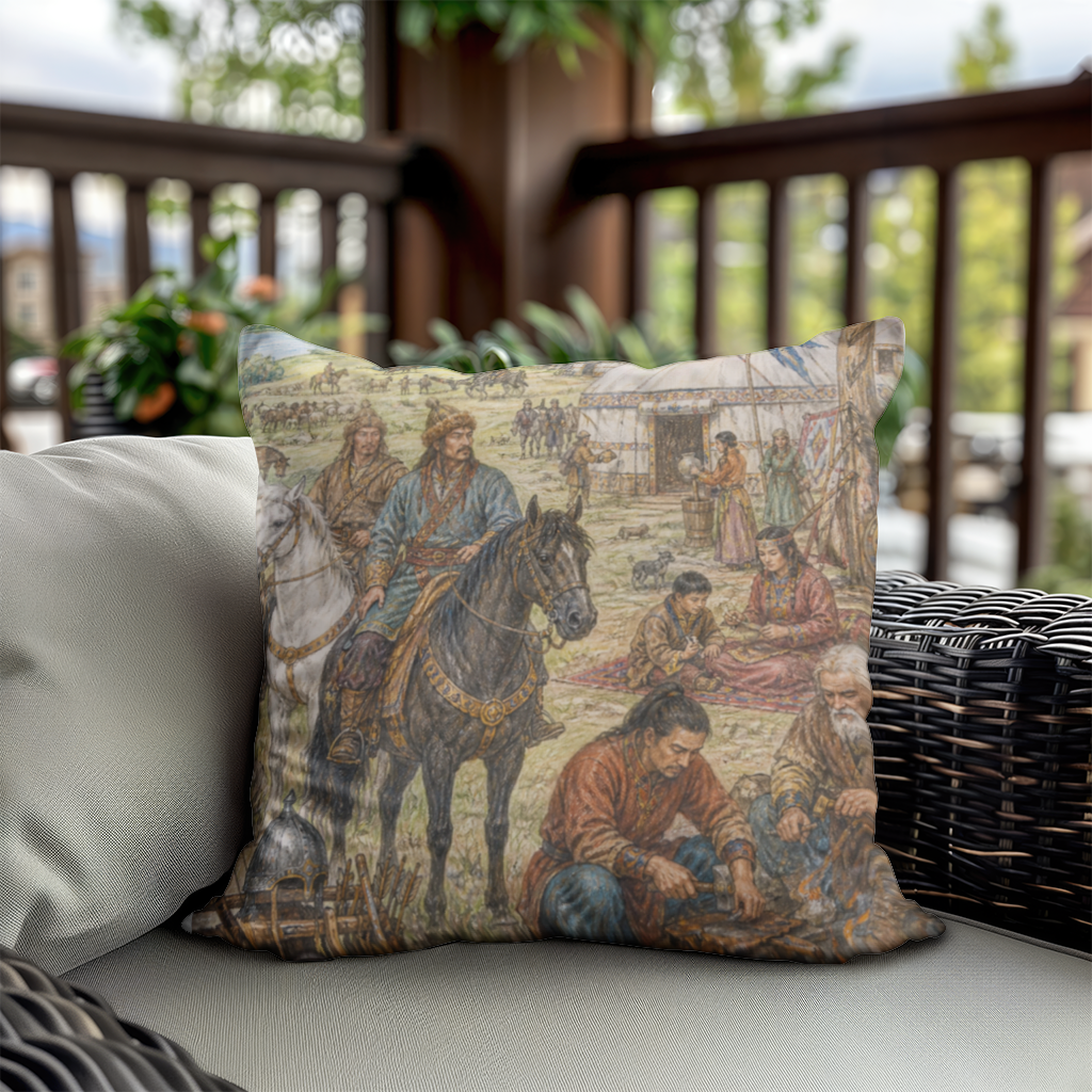 Blacksmiths of the Steppe Ancient Nomadic Camp Art Decorative pillow cover