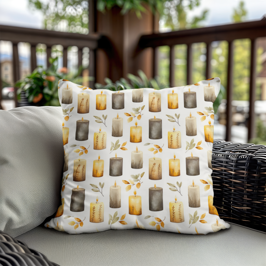 Warm Neutral Autumn Candles and Leaves Decorative pillow cover
