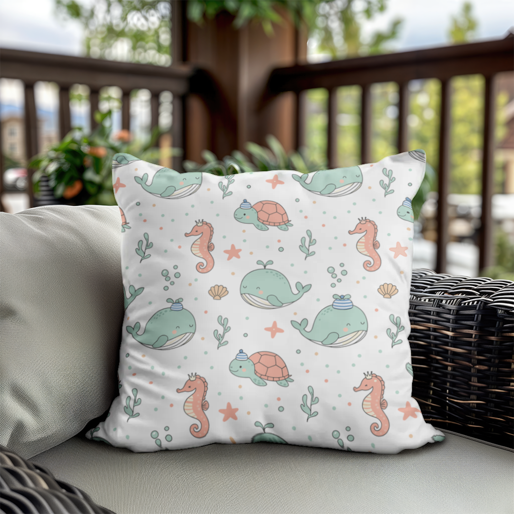 Cute Sea Animals Pattern Decorative pillow cover