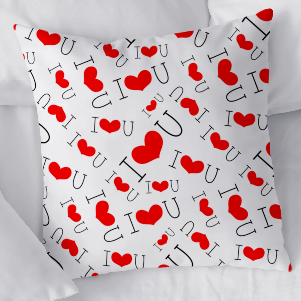 14 Şubat I Love You Yazılı Kalp Desenli Romantik Tasarım Dekoratif Kırlent Kılıfı