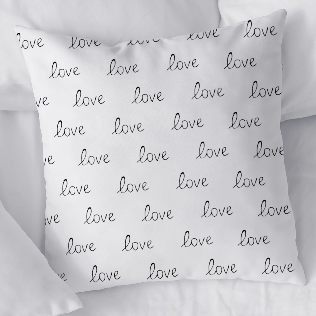 Minimal Black and White Love Text Pattern Design Decorative pillow cover