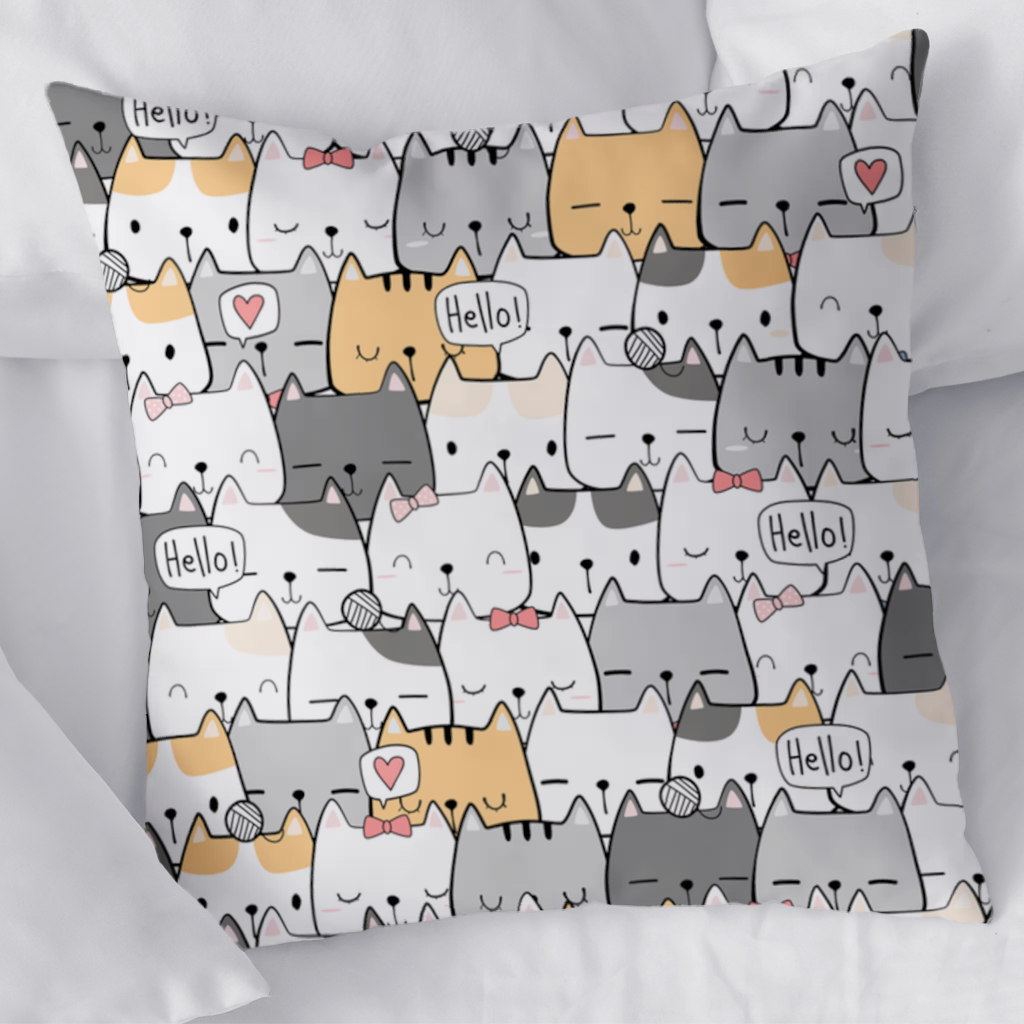 Cute Cartoon Cats Pattern with Speech Bubbles Decorative pillow cover