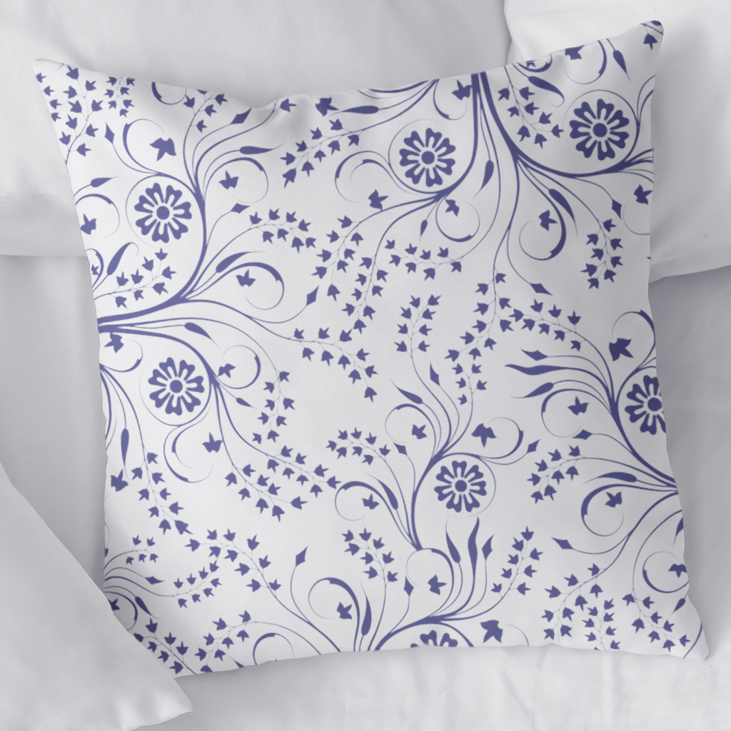 Blue White Vintage Floral Pattern Decorative pillow cover