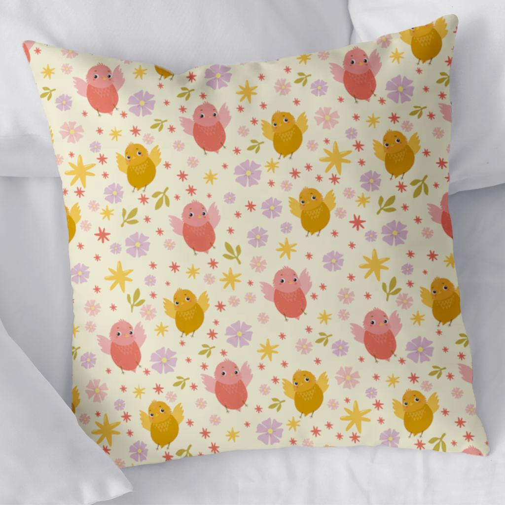 Cute Birds and Floral Pastel Spring Pattern Illustration Decorative pillow cover