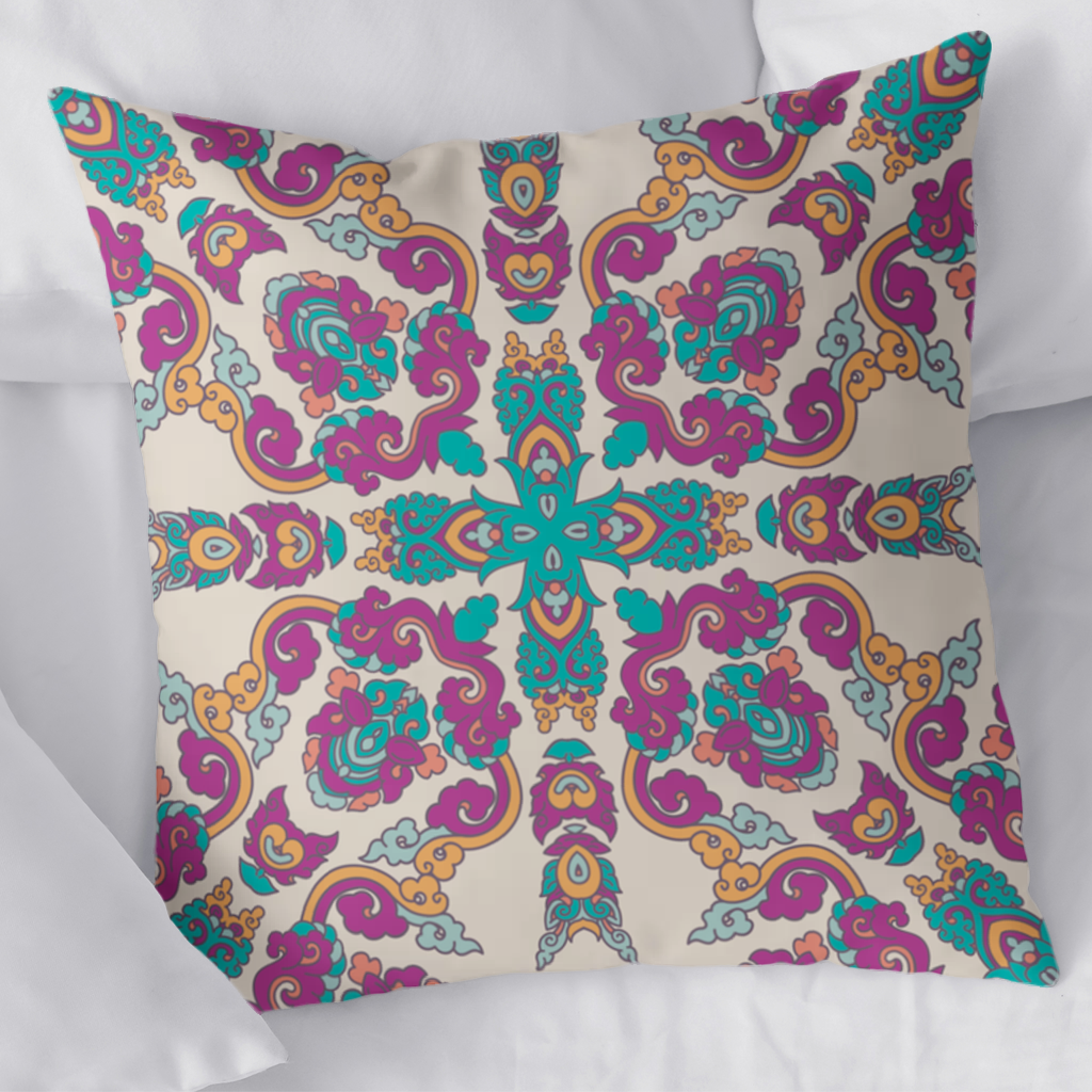 Colorful Oriental Symmetrical Mandala Pattern Decorative pillow cover