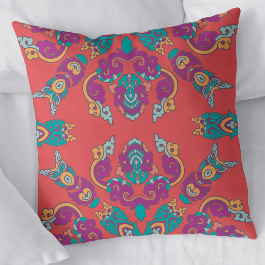 Vibrant Red Oriental Mandala Pattern Decorative pillow cover