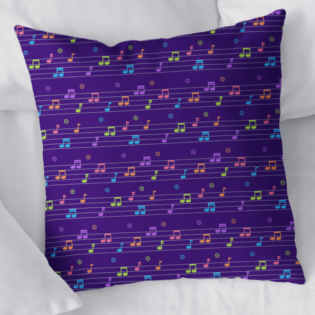 Renkli Müzik Notaları ve Modern Geometrik Desen Dekoratif Kırlent Kılıfı