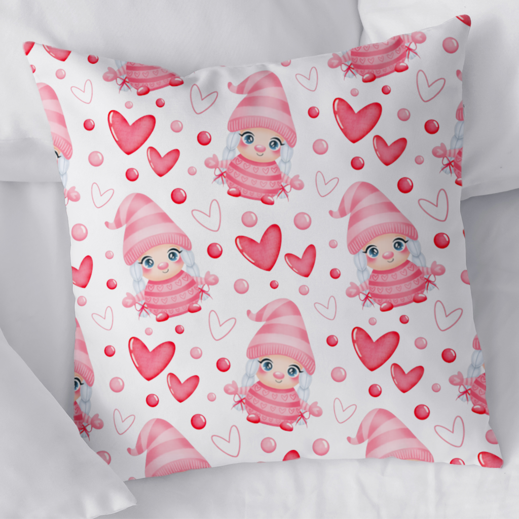 14 Şubat Sevimli Pembe Kız Bebek Kalp Desenli Tasarım Dekoratif Kırlent Kılıfı