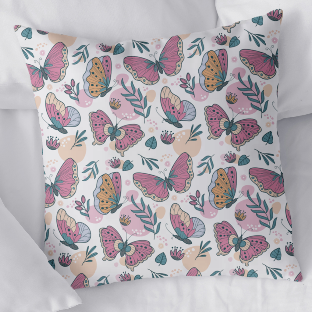 Pastel Butterflies and Botanical Leaves Seamless Pattern Decorative pillow cover