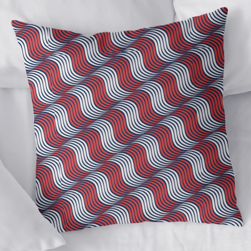 Kırmızı Lacivert Dalgalı Çizgi Deseni Dekoratif Kırlent Kılıfı