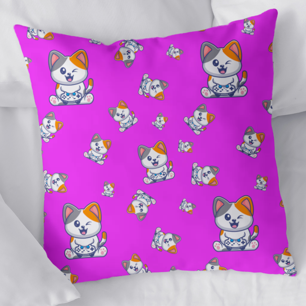 Cute Cartoon Cat Pattern on Pink Background 