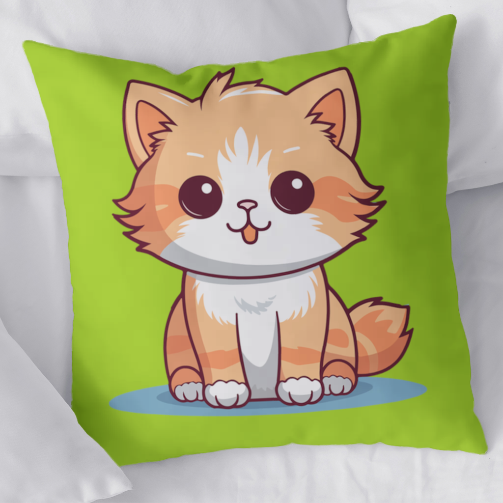 Sevimli Turuncu Kedi Çizimi Dekoratif Kırlent Kılıfı