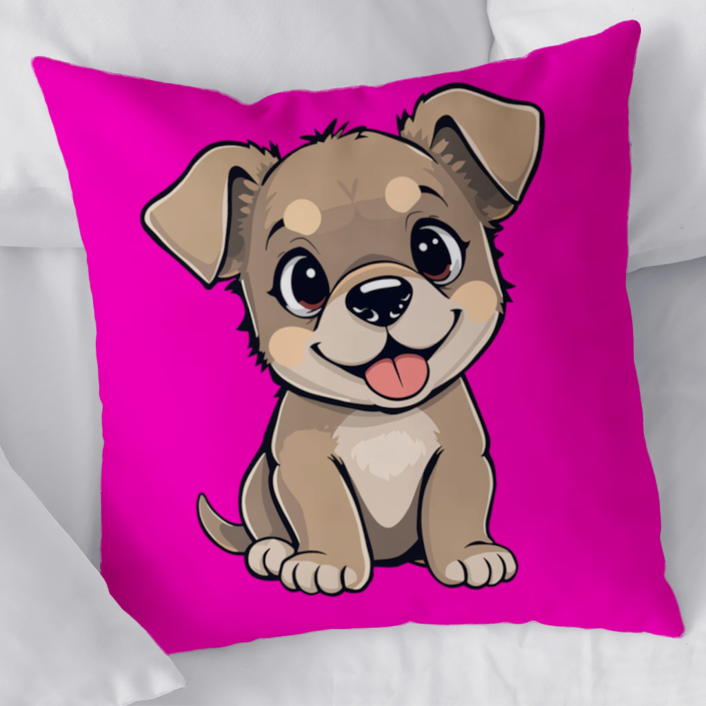 Cute Dog Illustration on Pink Background Decorative pillow cover