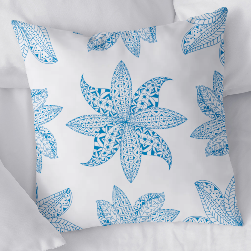 Blue Mandala Floral and Leaf Zentangle Pattern Decorative pillow cover