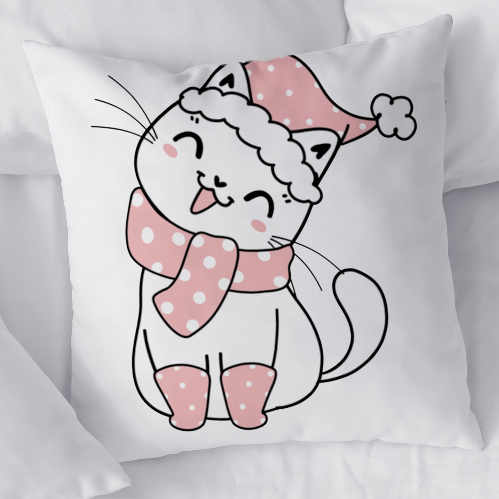 Cute Christmas Cat with Pink Polka Dot Outfit 