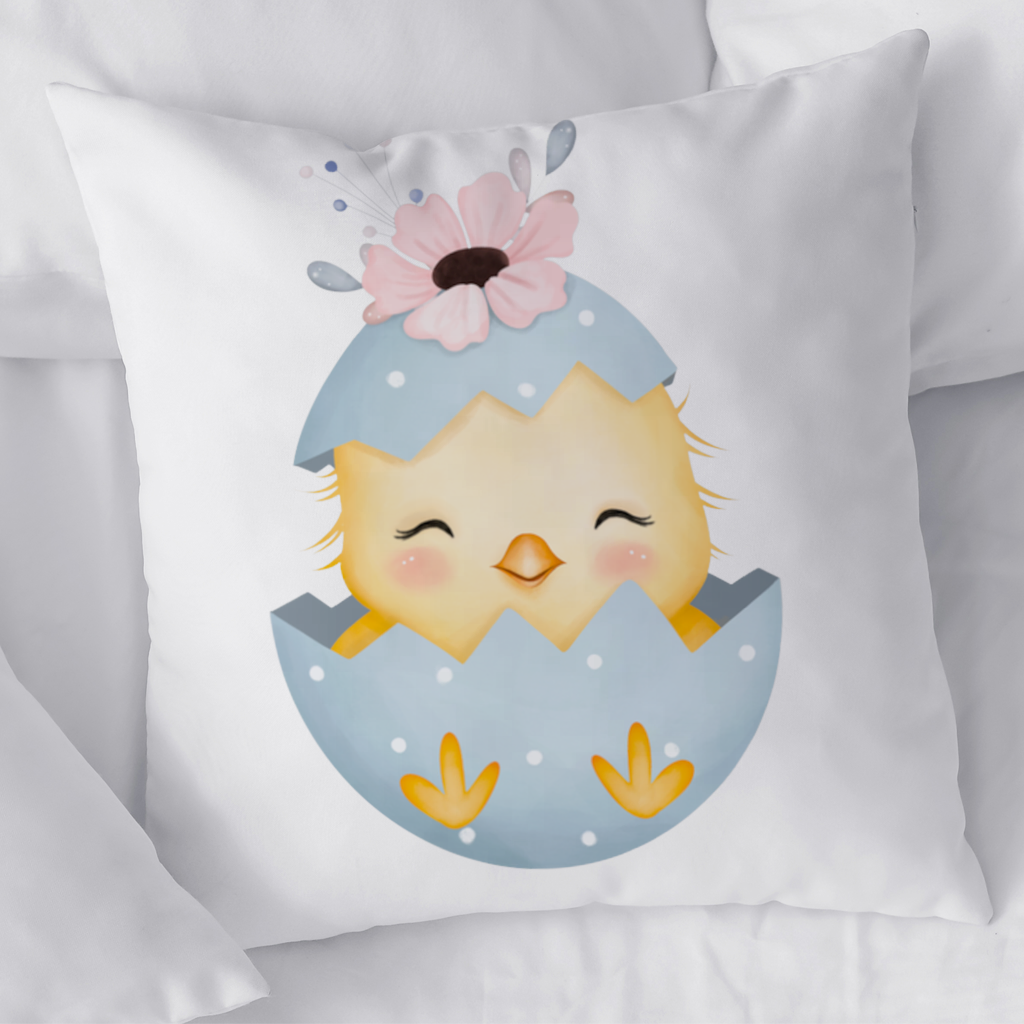Cute Chick in Egg with Floral Hat Decorative pillow cover