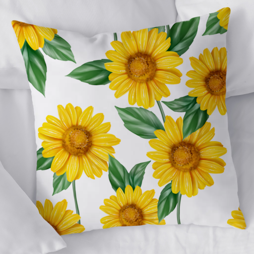 Vibrant Yellow Sunflower and Green Leaf Pattern Illustration 