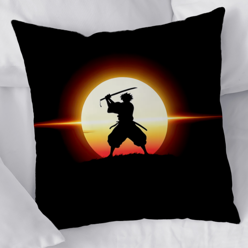 Samurai Silhouette Under the Rising Sun Honor and Strength Decorative pillow cover