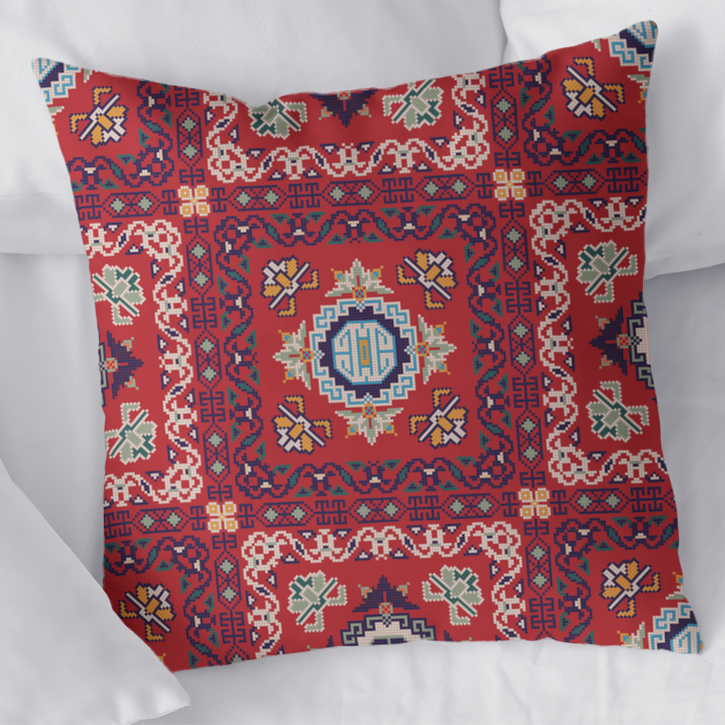 Traditional Kilim Inspired Red Ethnic Geometric Pattern Decorative pillow cover